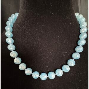 Vintage 18" Blue Plastic Bead Necklace – Retro Costume Jewelry Strand N134
